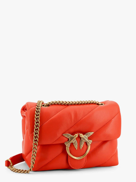 Pinko Matelassé leather shoulder bag with iconic love birds buckle - Rosso
