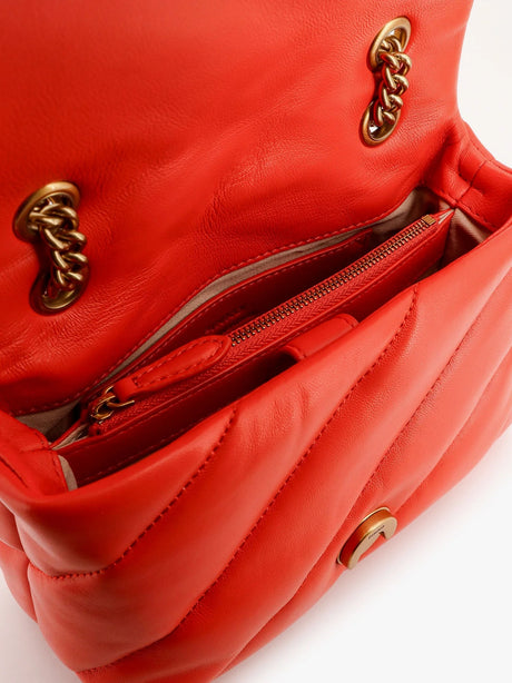 Pinko Matelassé leather shoulder bag with iconic love birds buckle - Rosso
