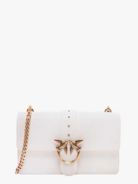 Pinko Leather shoulder bag with love birds buckle - Bianco