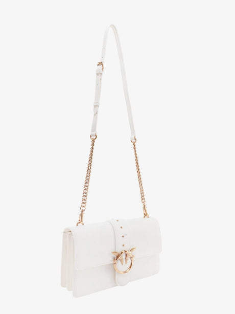 Pinko Leather shoulder bag with love birds buckle - Bianco