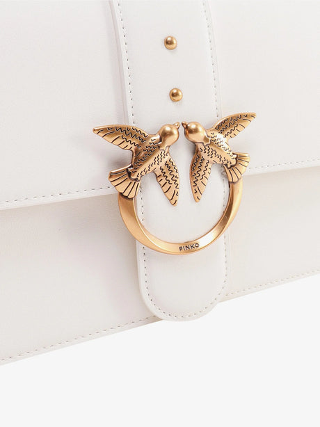 Pinko Leather shoulder bag with love birds buckle - Bianco