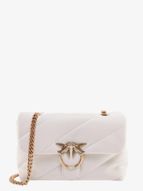 Pinko Matelassé leather shoulder bag with iconic love birds buckle - Bianco