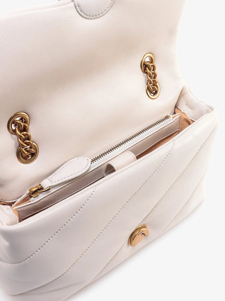 Pinko Matelassé leather shoulder bag with iconic love birds buckle - Bianco