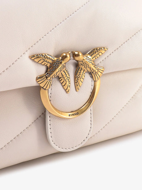 Pinko Matelassé leather shoulder bag with iconic love birds buckle - Bianco