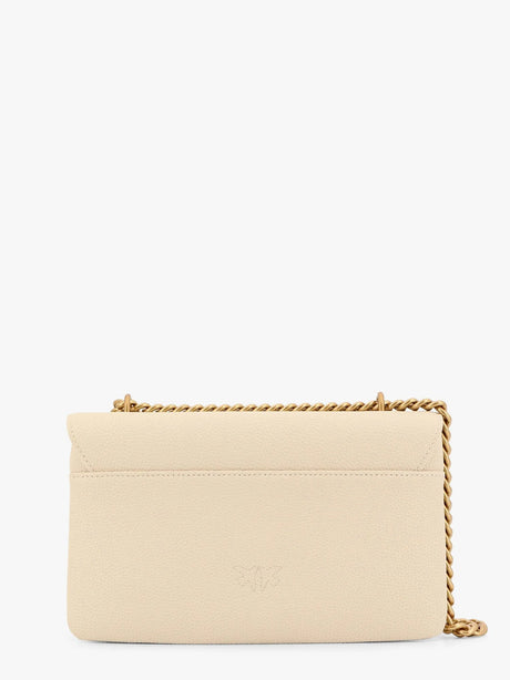 Pinko Leather shoulder bag with metal love birds buckle - Bianco