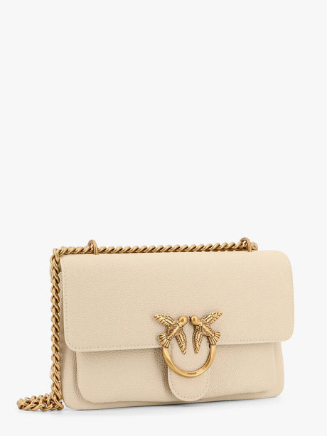 Pinko Leather shoulder bag with metal love birds buckle - Bianco