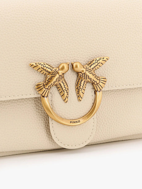 Pinko Leather shoulder bag with metal love birds buckle - Bianco