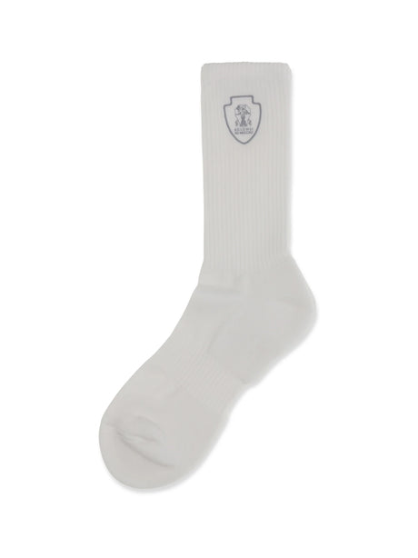 Brunello Cucinelli Ribbed cotton knit Socks - Bianco+Grigio Light