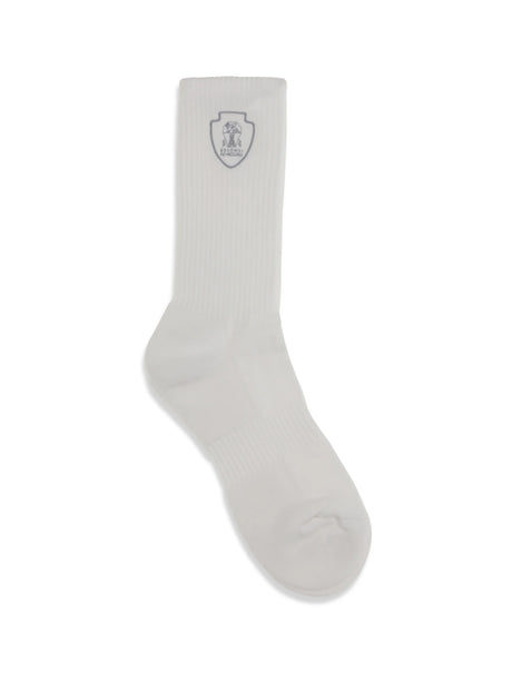 Brunello Cucinelli Ribbed cotton knit Socks - Bianco+Grigio Light