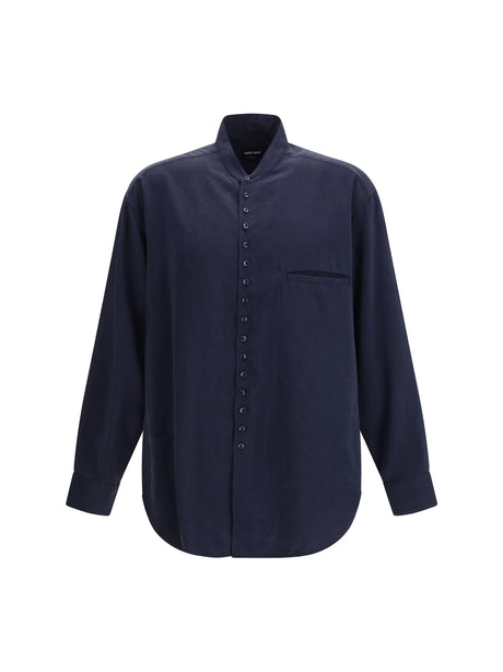 Giorgio Armani Washed silk Shirt with band collar - Sky Captain