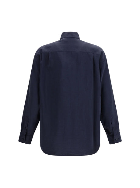 Giorgio Armani Washed silk Shirt with band collar - Sky Captain