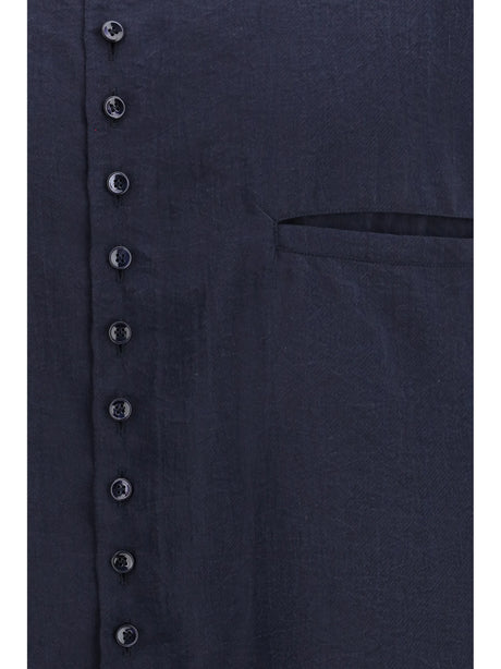 Giorgio Armani Washed silk Shirt with band collar - Sky Captain