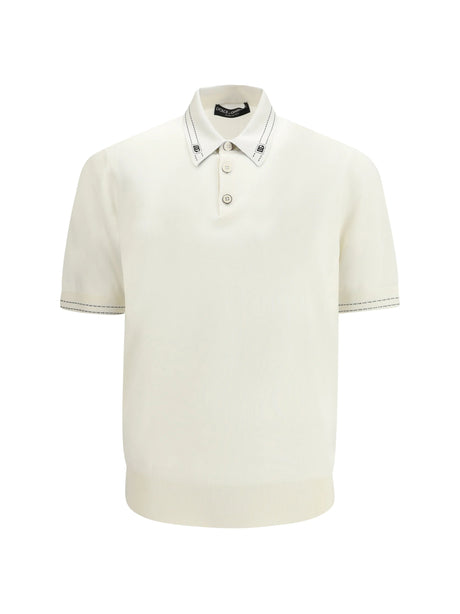 Dolce & Gabbana Silk Polo with collar and short sleeves - White Natural