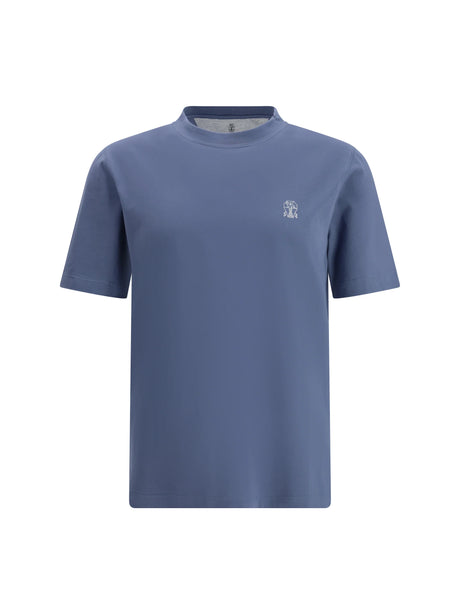 Brunello Cucinelli Logoed T-shirt - Denim+Off White