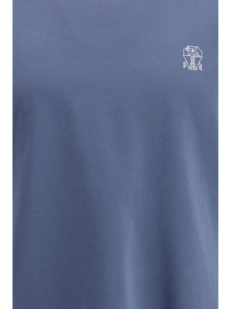 Brunello Cucinelli Logoed T-shirt - Denim+Off White