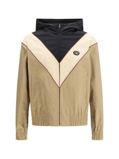 Valentino Nylon hooded windbreaker Jacket - Black/Burro/Camel
