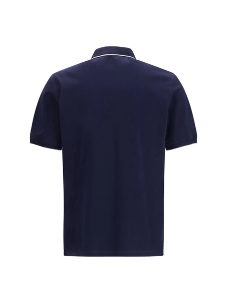 Brunello Cucinelli Polo in cotton jersey with short sleeves - Cobalto+Grigio