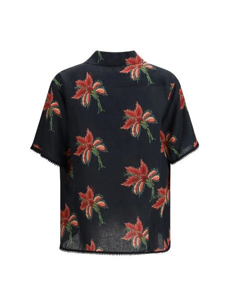 Valentino Papier Floral print linen bowling Shirt - Black/Magenta/Pink/Green