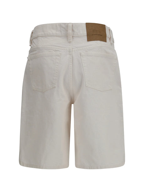 Ami Paris Wide twill cotton Shorts - Blanc Creme