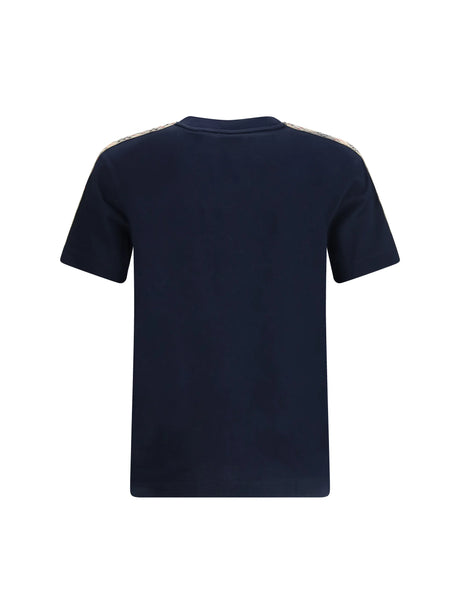 Burberry Short-sleeved T-shirt with a single Burberry Check stripe on both shoulders - Navy