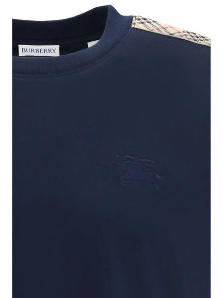 Burberry Short-sleeved T-shirt with a single Burberry Check stripe on both shoulders - Navy