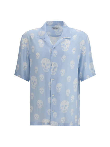 Alexander Mcqueen Skull-printed Hawaiian Shirt - Ice Blue