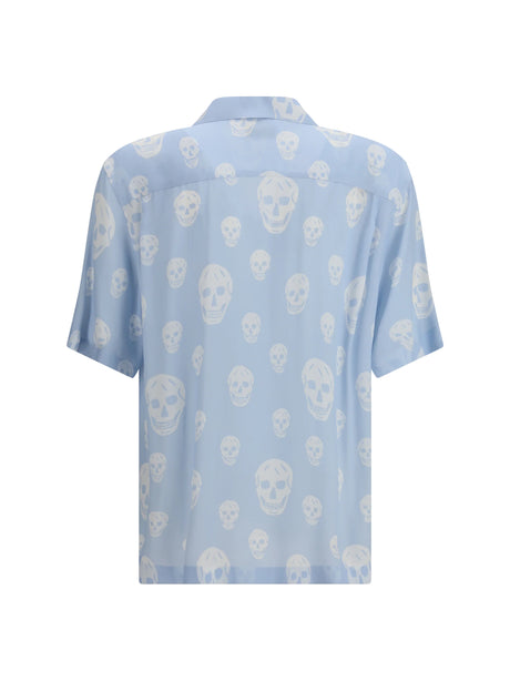 Alexander Mcqueen Skull-printed Hawaiian Shirt - Ice Blue