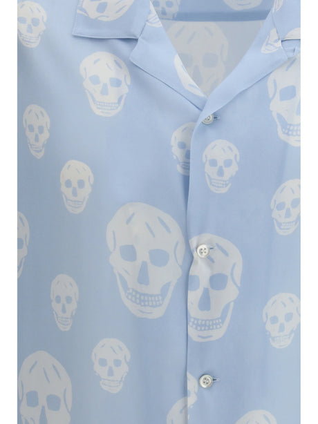 Alexander Mcqueen Skull-printed Hawaiian Shirt - Ice Blue