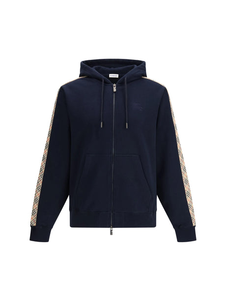 Burberry Check Trim Cotton Zip Hoodie - Navy