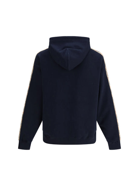 Burberry Check Trim Cotton Zip Hoodie - Navy