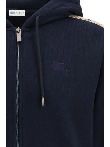 Burberry Check Trim Cotton Zip Hoodie - Navy