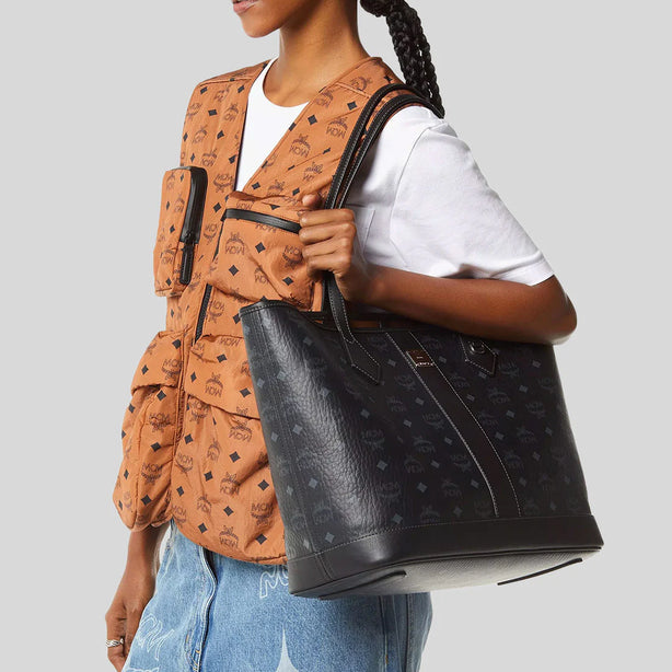 MCM Medium Liz Shopper in Visetos Black RS-MWPGSLR02BK001