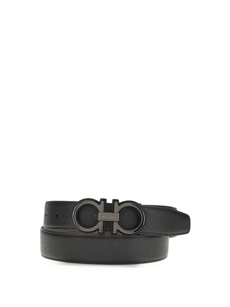 Ferragamo Reversible and adjustable Gancini Belt - Blue Patterned Navy