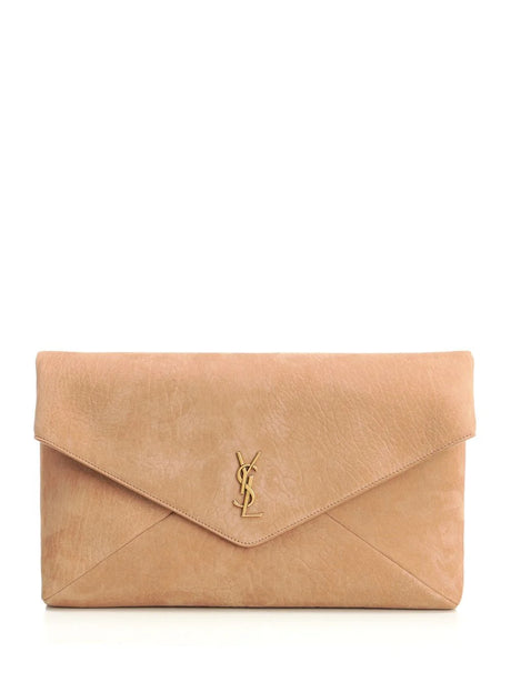 Saint Laurent Cassandre Envelope Clutch In Nubuck Leather - Brown