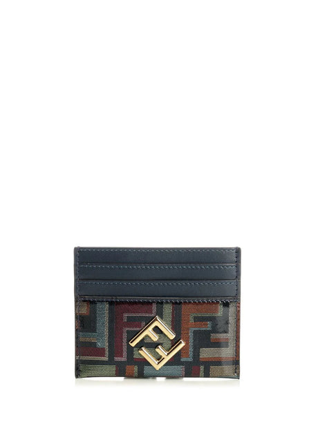 Fendi Flat Card Holder In Jacquard Ff - Blue