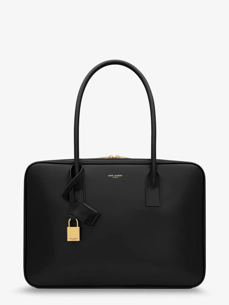 Saint Laurent Sac de Jour in Box leather handbag with metal padlock detail - Nero
