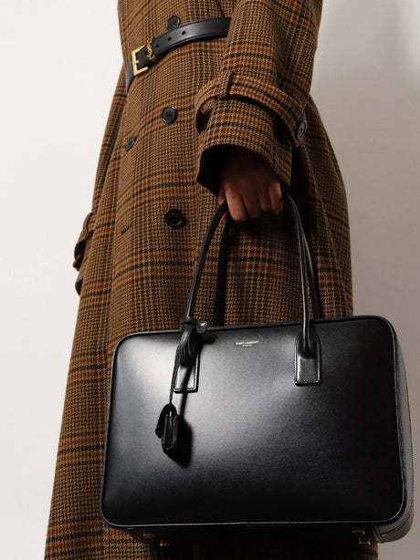 Saint Laurent Sac de Jour in Box leather handbag with metal padlock detail - Nero