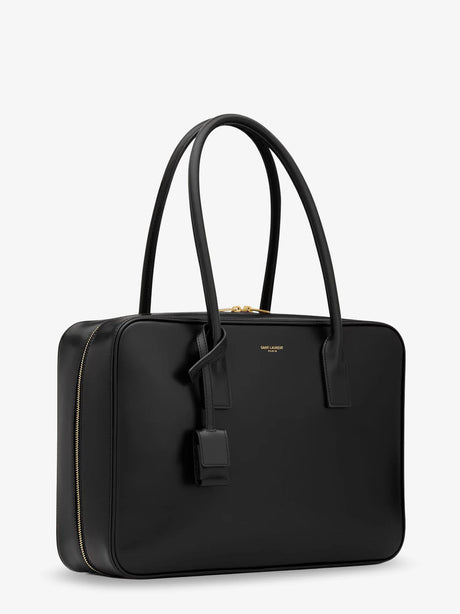 Saint Laurent Sac de Jour in Box leather handbag with metal padlock detail - Nero