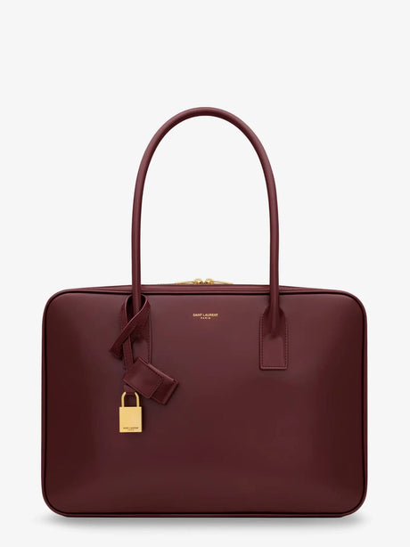 Saint Laurent Sac de Jour in Box leather handbag with metal lock detail - Hot Wine