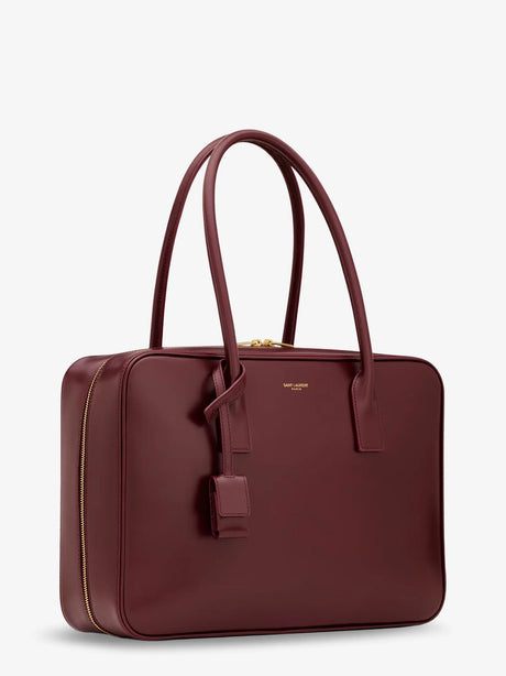 Saint Laurent Sac de Jour in Box leather handbag with metal lock detail - Hot Wine