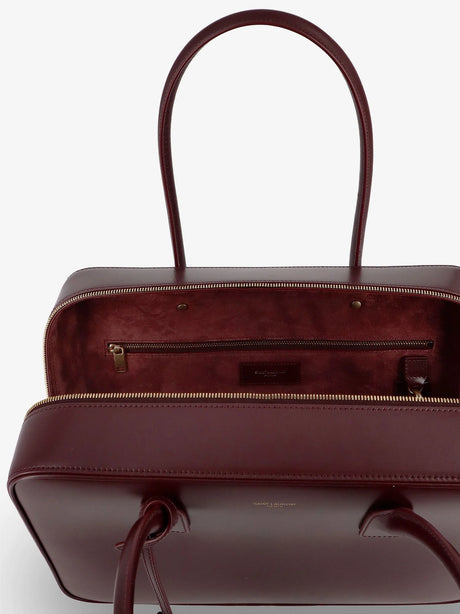 Saint Laurent Sac de Jour in Box leather handbag with metal lock detail - Hot Wine
