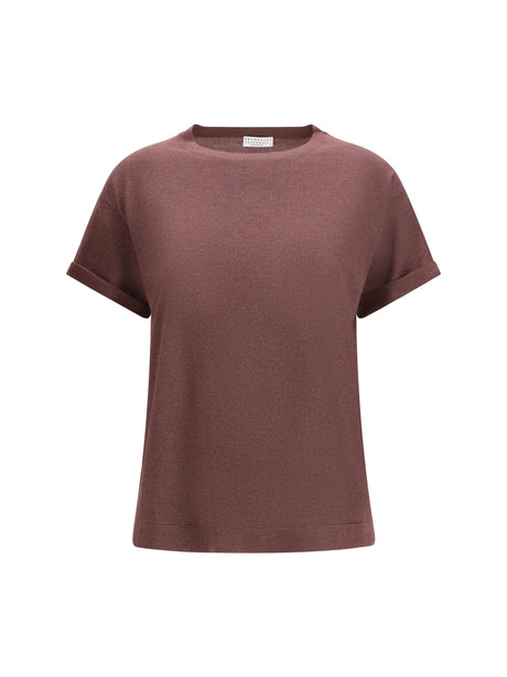 Brunello Cucinelli Cashmere glitter T-shirt - Rhubarb