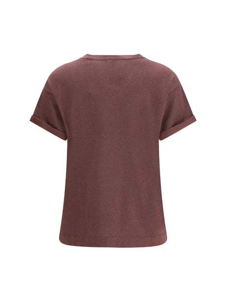 Brunello Cucinelli Cashmere glitter T-shirt - Rhubarb