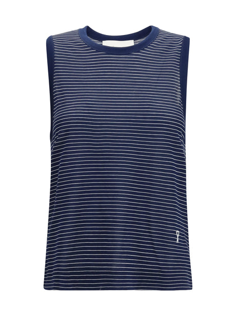 Ami Paris Striped cotton tank Top - Encre/Blanc