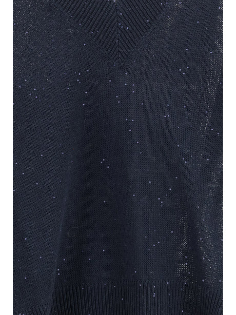Brunello Cucinelli Sparkling linen T-shirt - Abisso