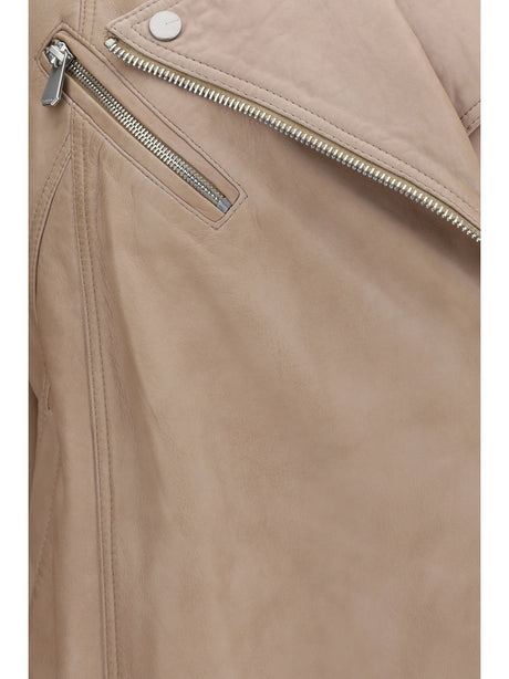 Pinko Leather biker Jacket - Beige-Green Capra