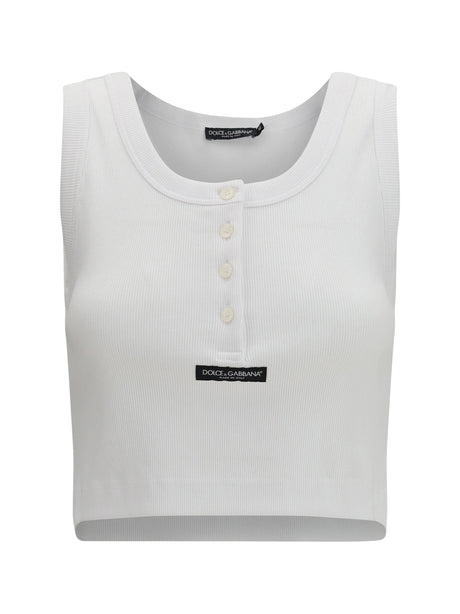 Dolce & Gabbana Ribbed tank Top - White Ottico