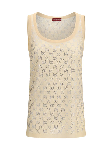 Gucci Sleeveless Top with all-over glittering GG logo - Sea Shell Pink/Mix