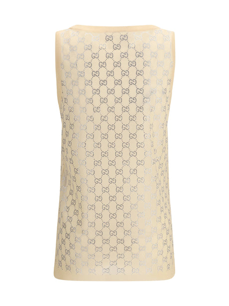 Gucci Sleeveless Top with all-over glittering GG logo - Sea Shell Pink/Mix