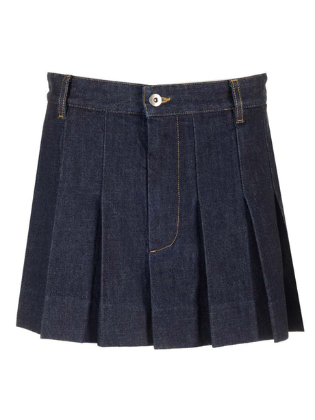 Bottega Veneta Pleated Denim Miniskirt - Blue